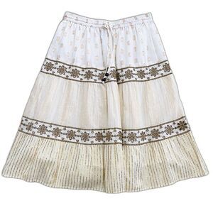 NAOO Nation AK Skirt Womens M White Metallic Floral Drawstring Cottagecore Boho